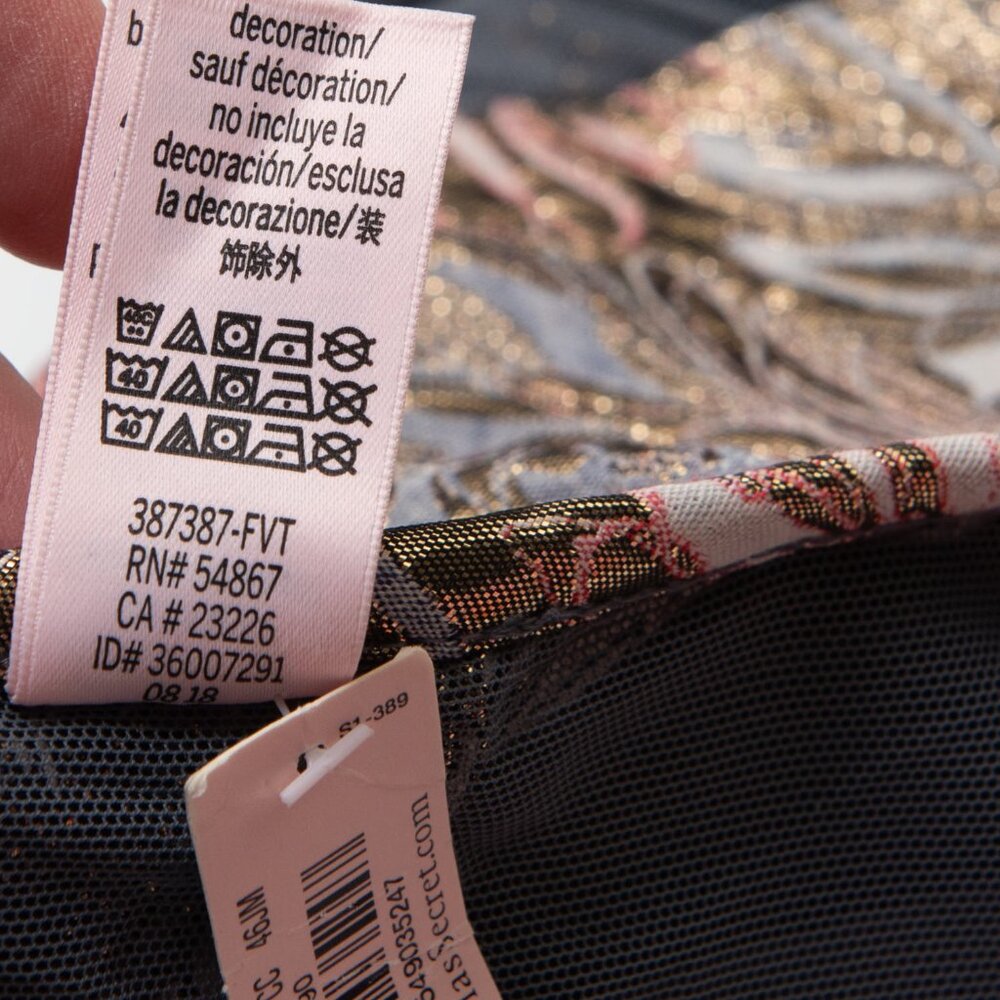 Victoria's Secret Bodysuit Brocade Ruffle Mesh Back Metallic Gold Pink XS New - Picture 7 of 9